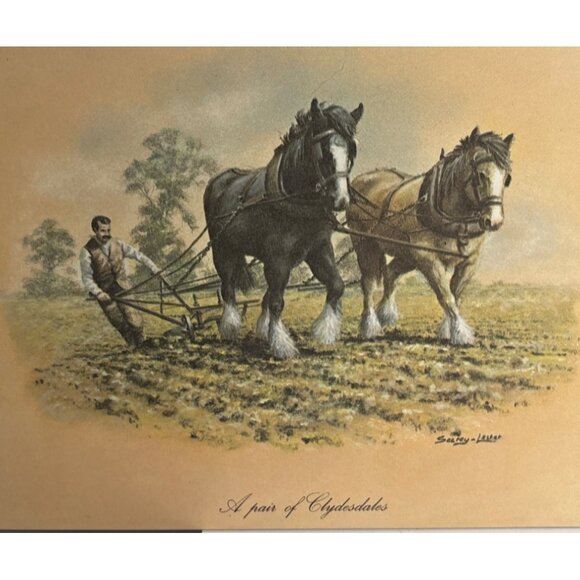 Seerey-Lester Horse Scene Placemats Tablemats Felt Backing 11 x 8" Set of 4 - Picture 3 of 11